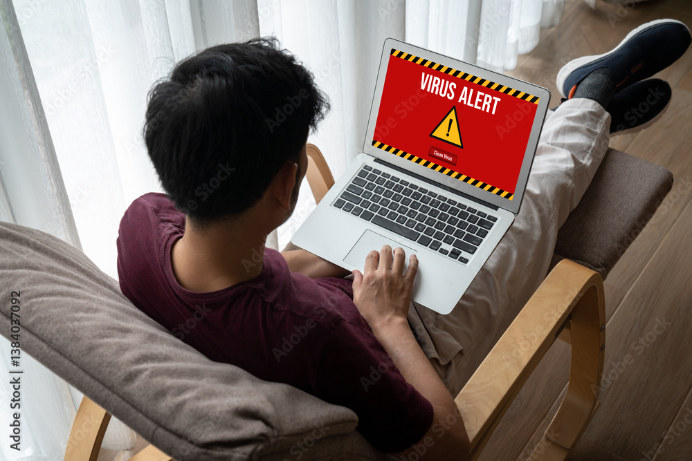 Poster virus warning alert on computer screen detected modish cyber threat , hacker, computer virus and mal