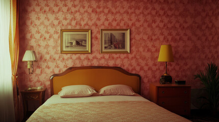 Mock up poster with two frames on the wall in home bedroom interior.3d rendering