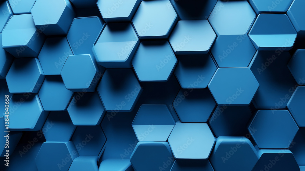 Poster blue hexagon pattern.3d rendering