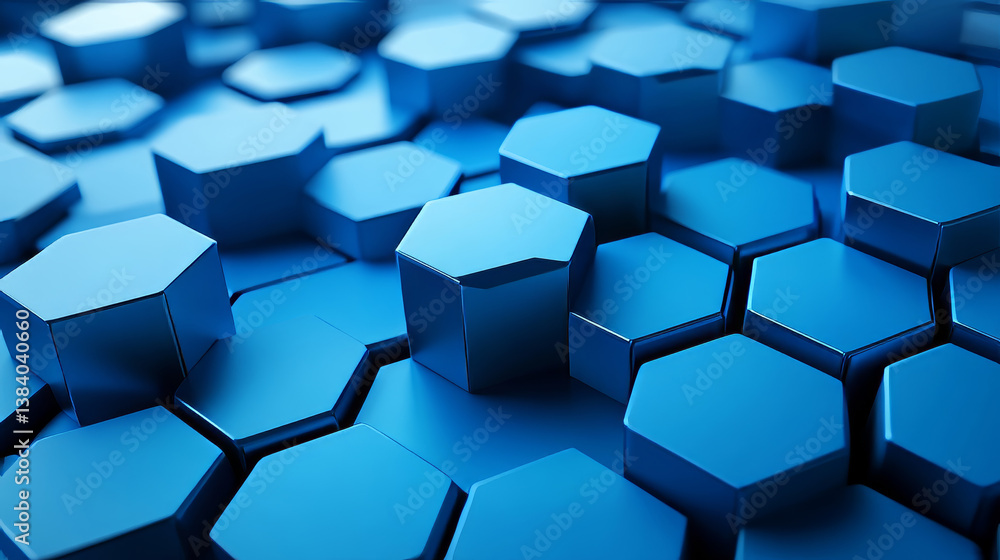 Poster blue hexagon pattern.3d rendering