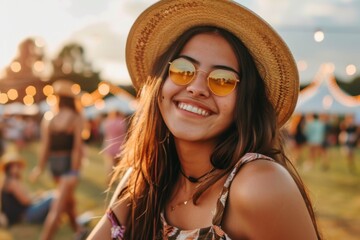 Portrait of a young Hispanic woman at a music festival