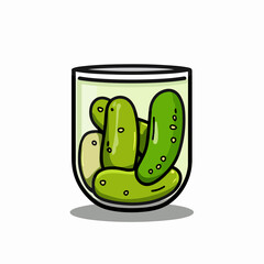 Hand Drawn Illustration of Pickled Cucumbers in a Glass Jar , isolated on white background