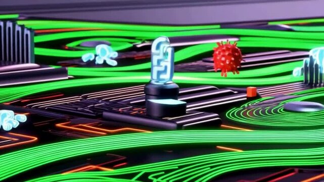 Cyber Security Virus Attack Animation, Digital Lockdown Threat Video