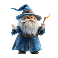 A Fluffy 3D Cartoon Wizard Casting a Glowing Spell Isolated on Transparent Background