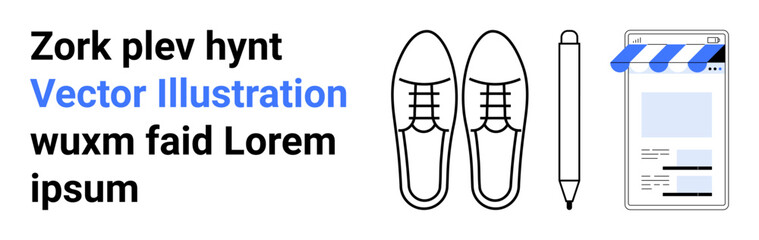 Shoes, stylus pen, and online storefront design tool. Ideal for e-commerce, shopping, creative tools, art, branding, fashion digital marketplaces simple landing page