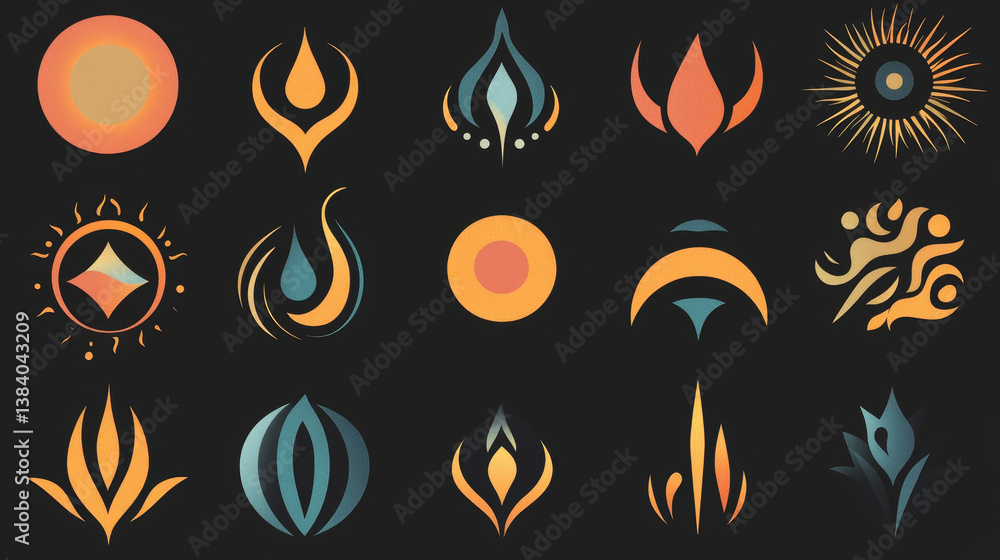 Aufkleber set of different abstract symbols for design - also as emblem or logo template. jpeg version is also