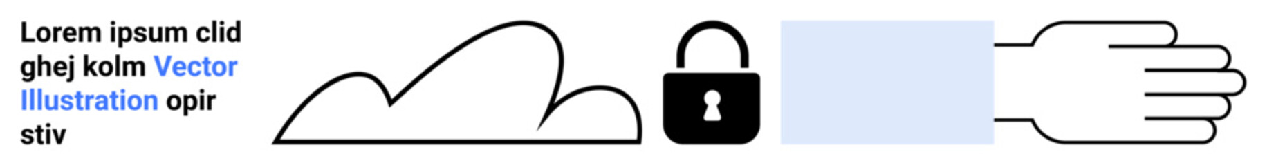 Cloud outlined beside a lock highlighting data security, open hand symbolizes access and sharing. Ideal for technology, privacy, cyber protection, innovation, user rights, digital access, simple
