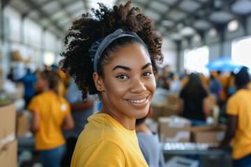 Young african american female volunteer at community center