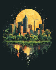 Flat design eco-friendly city illustration