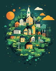 Flat design eco-friendly city illustration