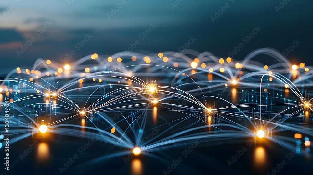 Poster abstract network system with glowing lights