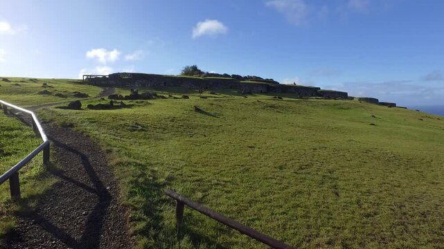 Explore the stunning Orongo site on Easter Island and discover its volcanic landscape and Avocado fields