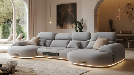 Modern Modular Sofa in Futuristic Minimalist Living Room