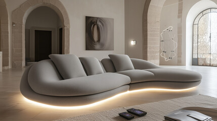 Modern Modular Sofa in Futuristic Minimalist Living Room