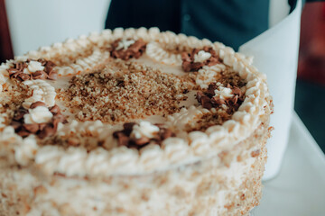 Vegan birthday cake at family party – plant-based, delicious dessert for a joyful celebration with loved ones