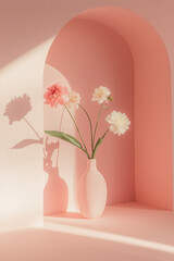 Soft Pink Still Life With Flowers and Archway Shadow Play