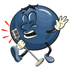 Fototapeta premium Cute blueberry fruit vektor illustration mascot character sing earnestly with maximum style, work of hand drawn