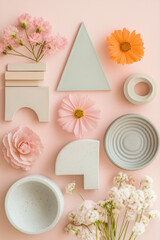 Soft Pink Still Life With Flowers and Archway Shadow Play
