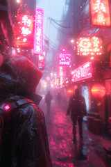 Cyberpunk Street with Neon Signs and Rain