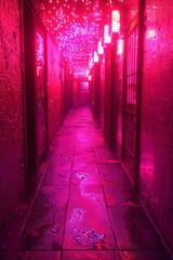 Cyberpunk Neon Corridor with Pink Lights