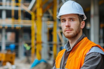 Portrait of a young Caucasian male engineer on construction site