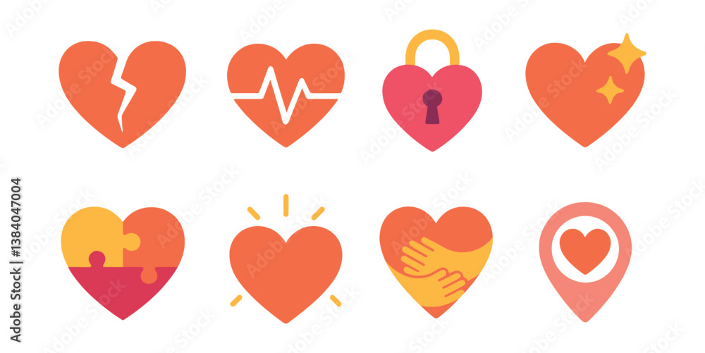 Poster heart icon collection: diverse themes in style for versatile design projects. vector icons