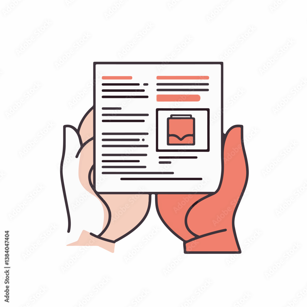 Poster hands displaying printed document with image inside