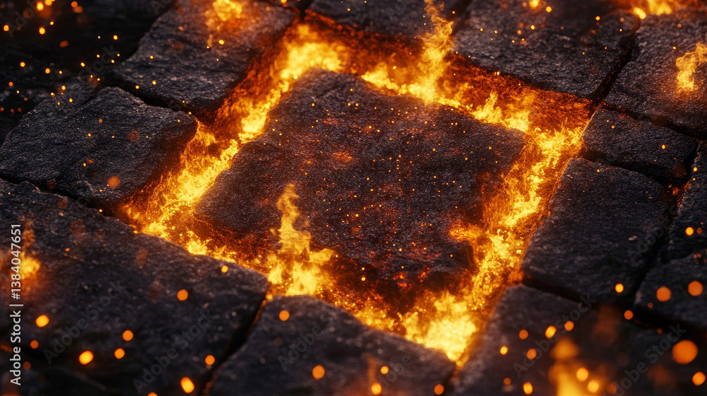 Poster square frames in fire, vector burning borders. realistic burn flame tongues with flying particles an