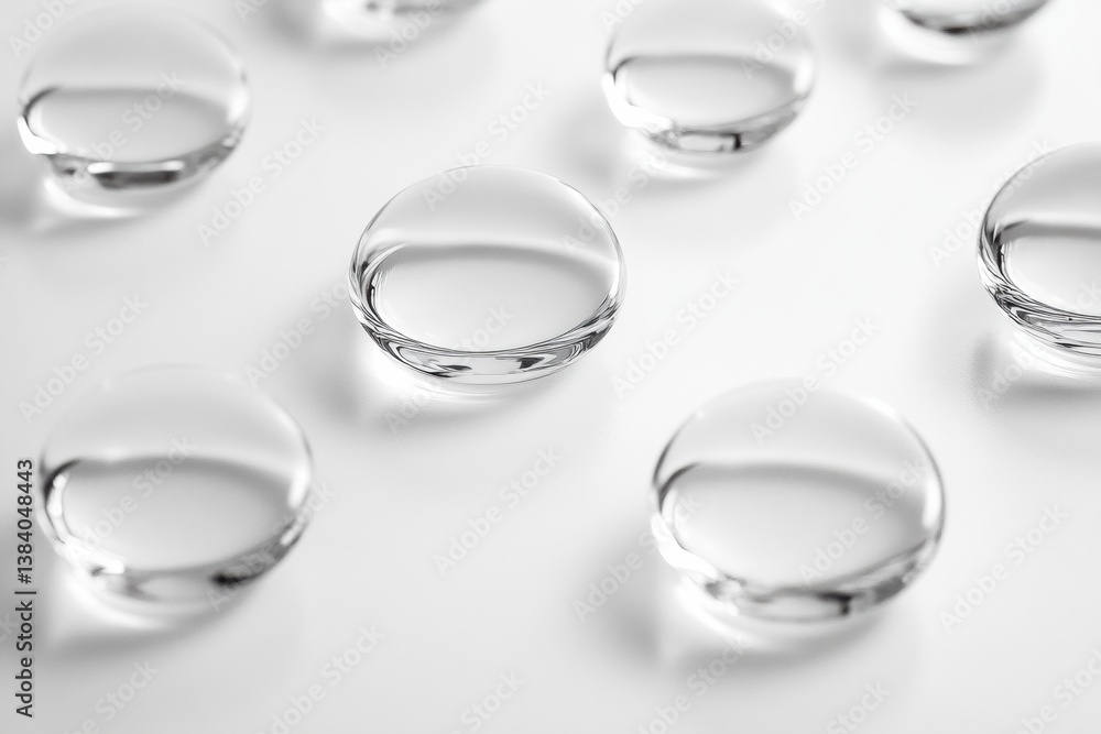 Poster Minimalistic water droplet pattern showcasing soft reflections on a clean surface creating a fresh and dewy appearance in a tranquil setting