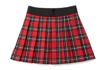 Red plaid pleated skirt isolated on white background