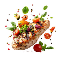 Grilled Chicken Breast with Veggies Isolated on Transparent Background