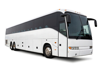 White tour bus isolated on white background