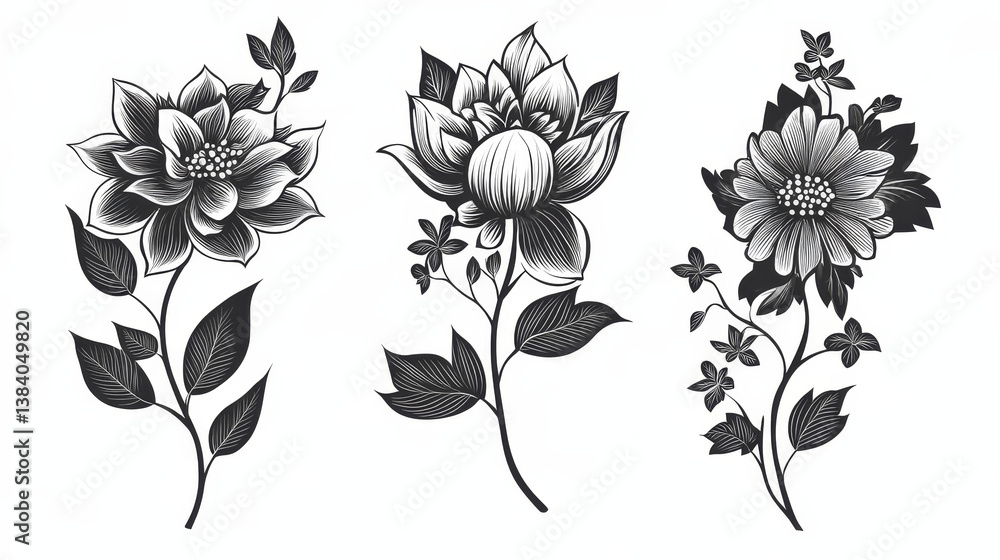 Poster floral patterns for design isolated on white. jpeg version also available in gallery