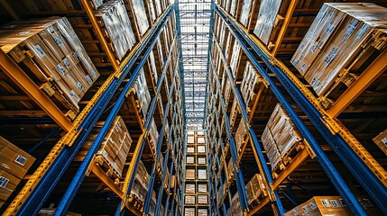 High Angle View of Warehouse Storage System with Boxes
