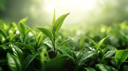 Fototapeta premium Cups of fresh tea and green leaves, such a template. Jpeg version also available in gallery