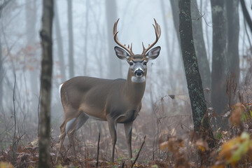 Obraz premium Deer in the Foggy Forest