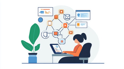 Fototapeta premium Workflow and business process. Flowchart and business process management BPM. Man using laptop computer.