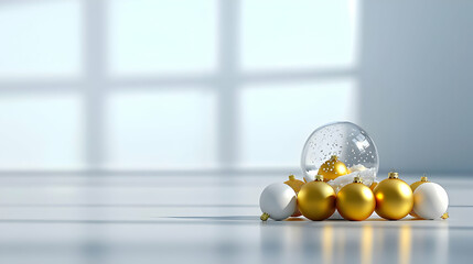 White And Gold Christmas Ornaments On Light Surface