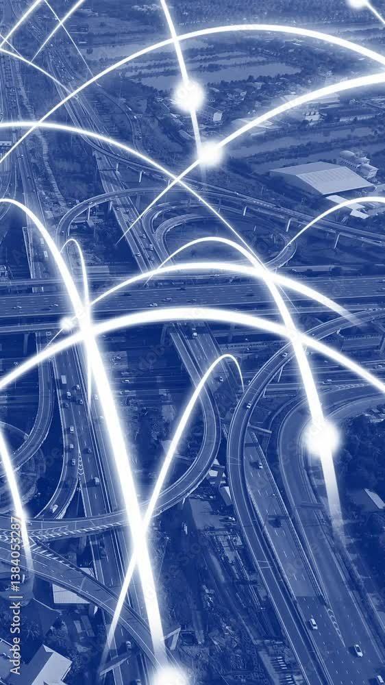 Poster smart digital city highway with globalization graphic of connection network abstract line . concept 