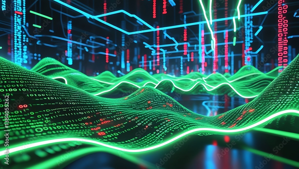 Poster digital landscape: explore the virtual world with a dynamic composition showcasing digital informati