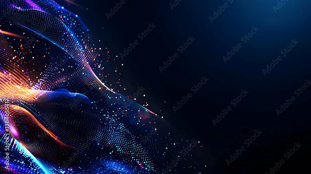 Poster abstract colorful digital particle wave design