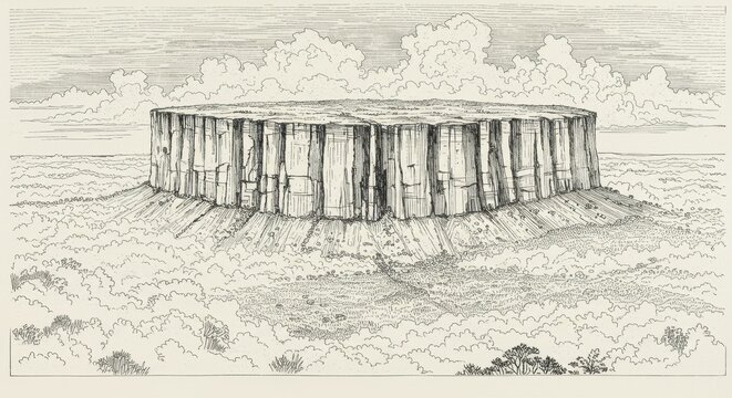 Fine Line Drawing of Mount Roraima Tepui