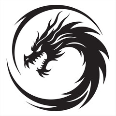 Fierce Tribal Dragon Circular Tattoo Design – Black & White Vector Illustration