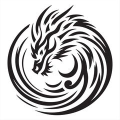 Fierce Tribal Dragon Circular Tattoo Design – Black & White Vector Illustration