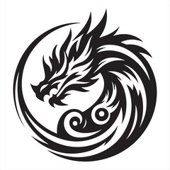 Fierce Tribal Dragon Circular Tattoo Design – Black & White Vector Illustration