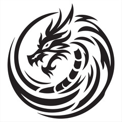 Fierce Tribal Dragon Circular Tattoo Design – Black & White Vector Illustration