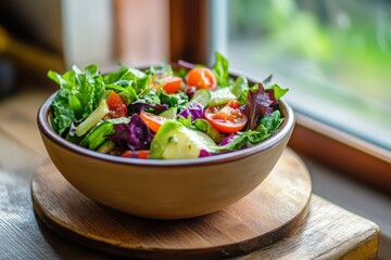 A Vibrant Salad Bowl Showing Fresh Vegetables Arranged Beautifully