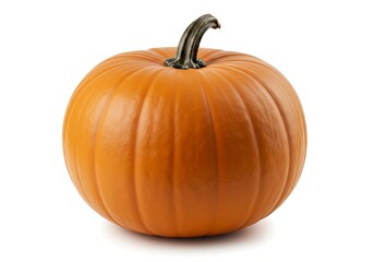 Obraz premium A single orange pumpkin with a stem on a white background .