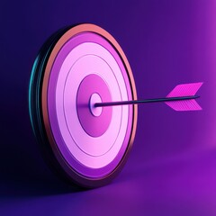 A vibrant purple background with a bullseye target and an arrow striking the center, symbolizing focus and goal achievement.
