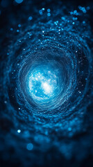 A cosmic abstract background symbolizing the infinite universe with a glowing portal. It represents a way beyond boundaries, light at the end of the tunnel, and a space for astral travel and quantum e